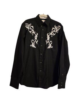 Ace of Diamond USA Western Rodeo Black Embroidered Pearl Snap Long Sleeve Shirt